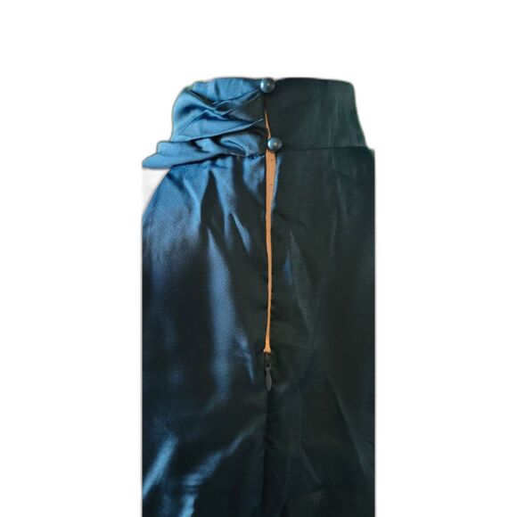 CALEBGAR Lake Blue Satin Dress Mock Neck Elastic Waist Maxi Dress Sz M - Picture 7 of 8